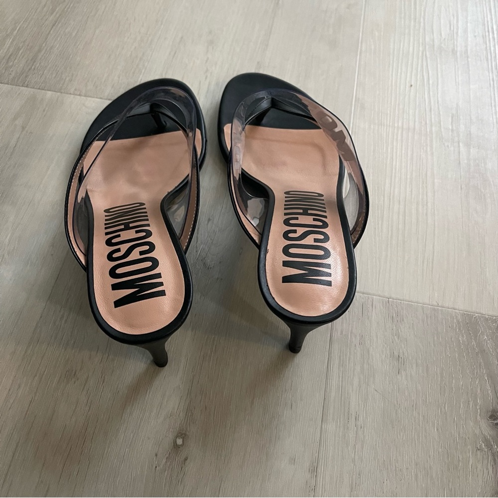 Moschino Logo Vinyl & Leather Sandal size 39.5 (US 9) - Picture 3 of 4